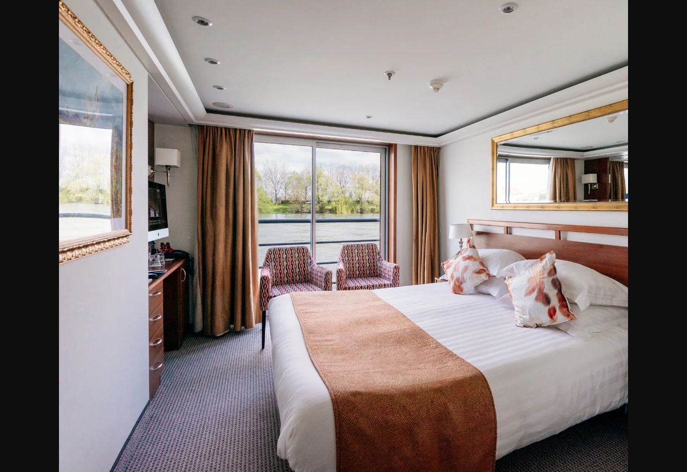 AmaCello stateroom with a French balcony and river view