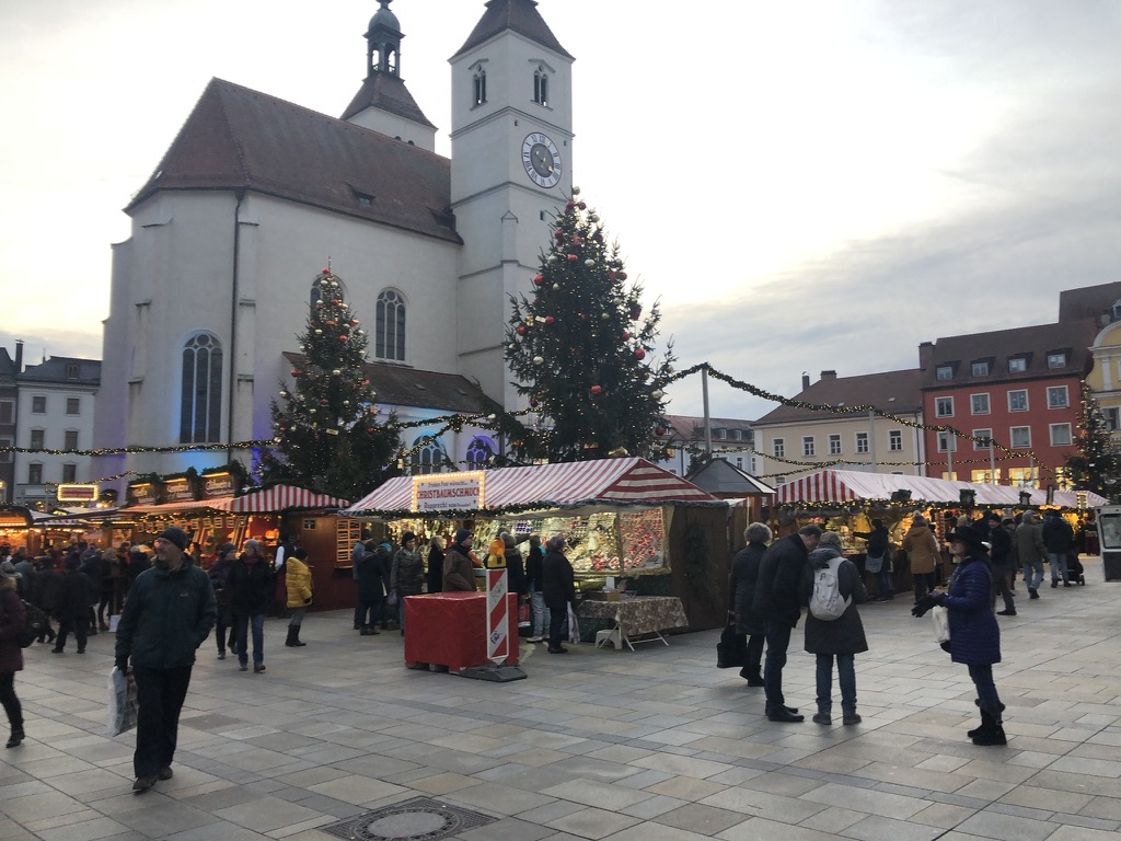 Christmas stalls and trees in Regensburg.
