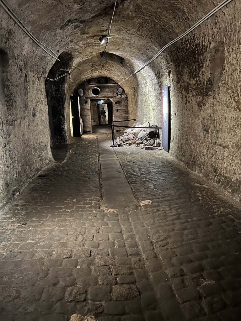 Inside the underground passages on our Nuremberg art-bunker tour.