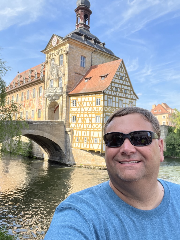 A photo stop beside Bamberg’s Old Town Hall.