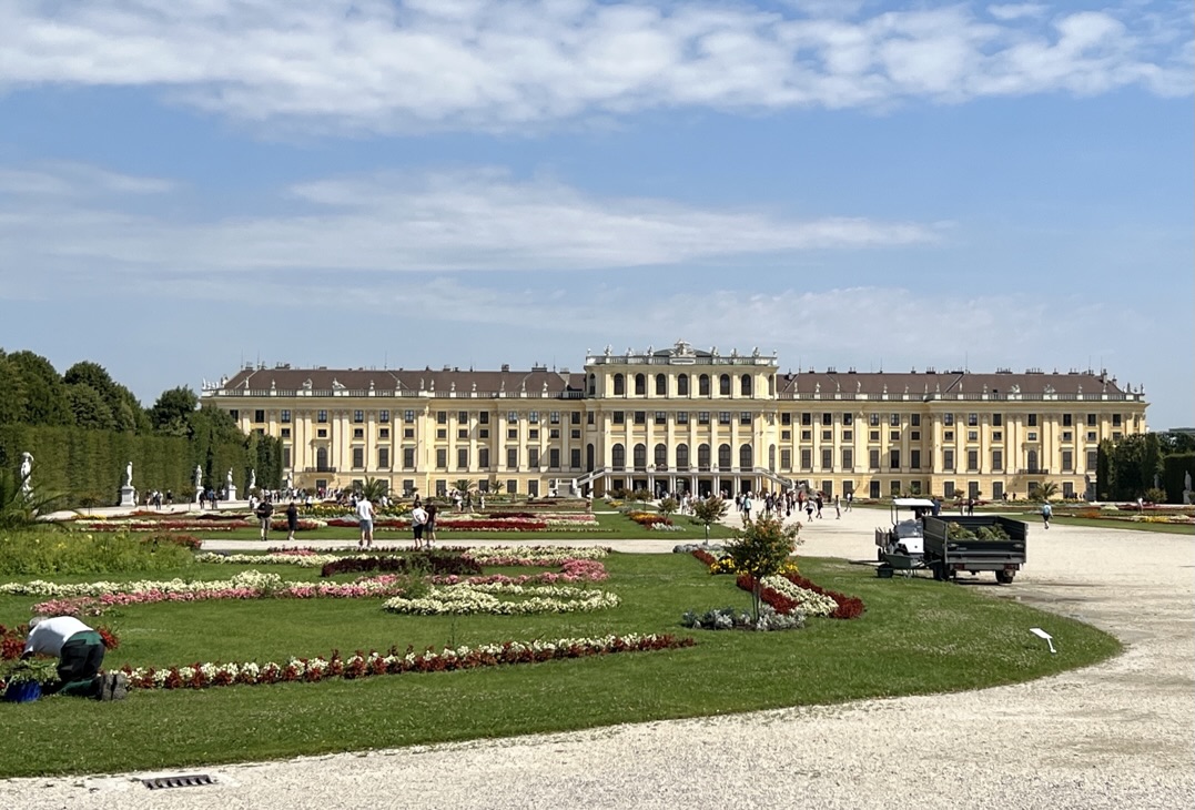 Schönbrunn Palace viewed across the flower beds.