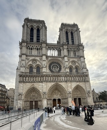 The west facade of Notre-Dame Cathedral in Paris