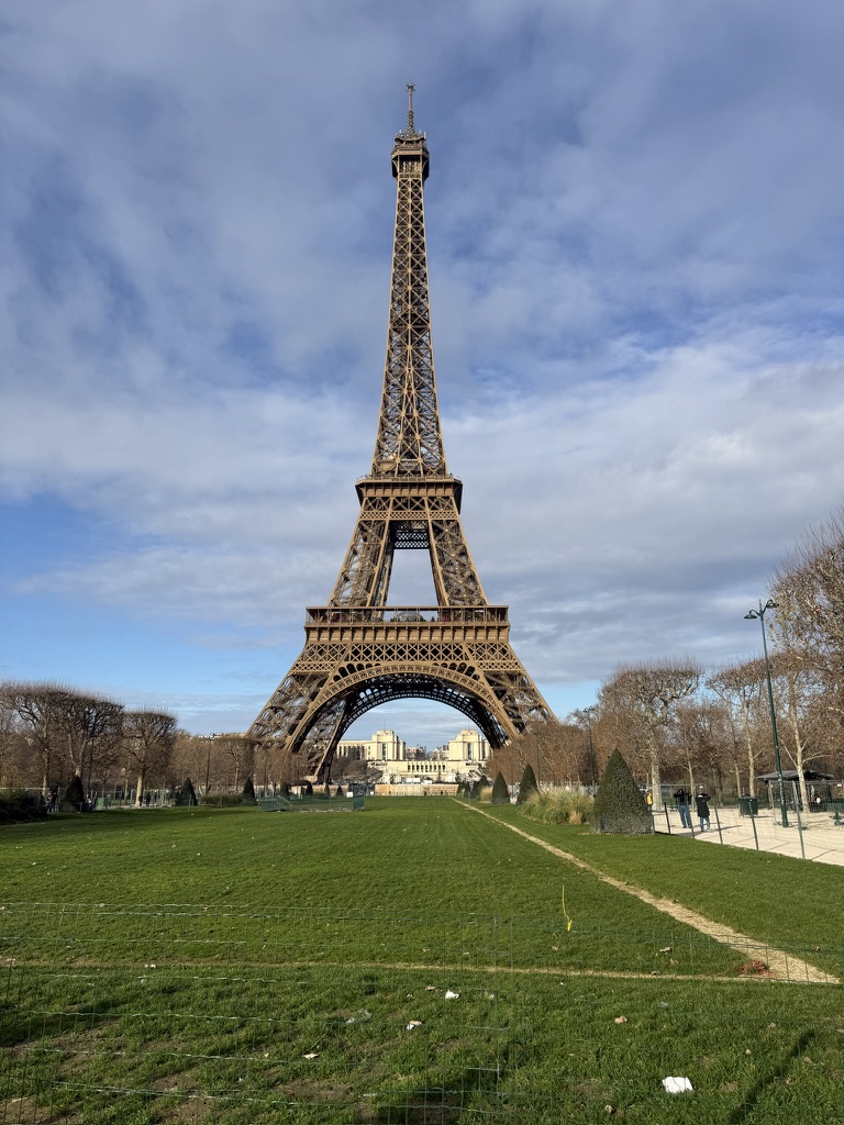 The Eiffel Tower viewed from the Champ de Mars during our Paris visit