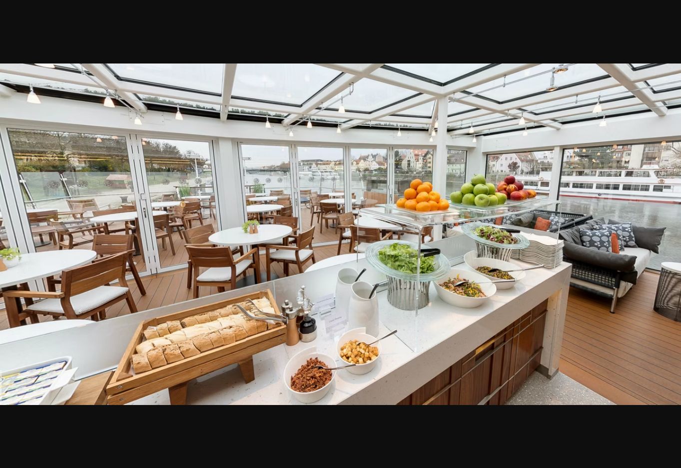 Breakfast service in the Aquavit Terrace aboard a Viking Longship
